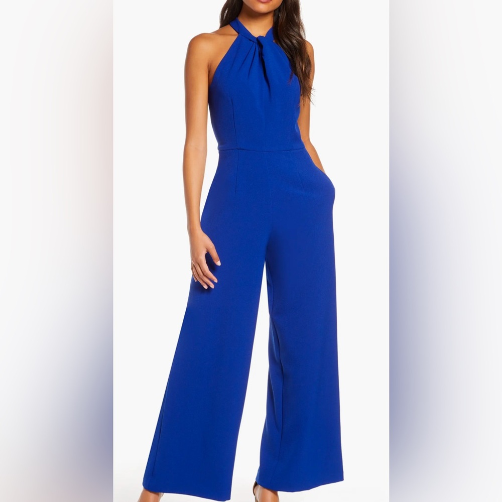 julia jordan Cobalt Blue Halter Wide-Leg Jumpsuit